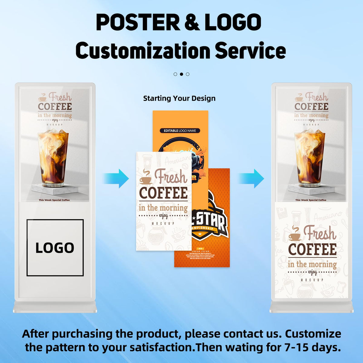 32 inch Indoor Digital Signage LCD Screen IPS Floor Standing Digital Kiosks Interactive Displays with WiFi HDMI/USB Input Auto AD Player, Android OS Black