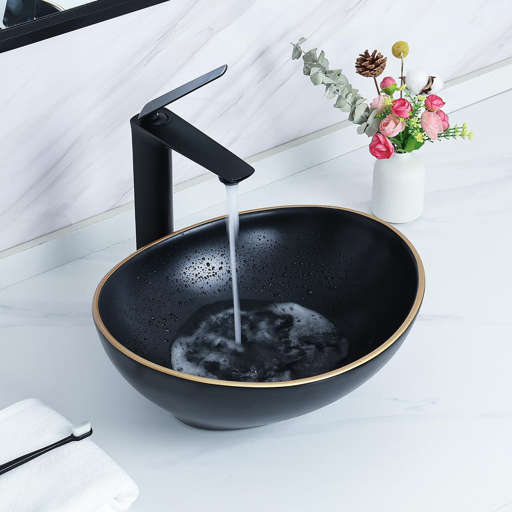 Davivy 16'' X 13'' Nordic Marbling Oval Vessel Sink with Pop Up Drain,Ceramic Vessel Sink,Bathroom Sinks Above Counter,Bathroom Vessel Sinks,Counter top Sink,Oval Sink Bowls for Bathroom