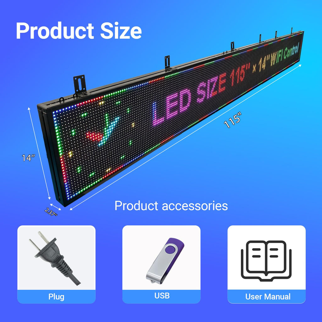 P3 Full Color Programmable LED Sign, IP65 Outdoor, WiFi Control, Support Custom Video, Electronic Message Board for Business, 40''Ã17''