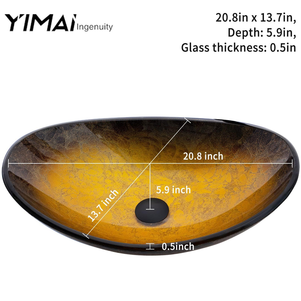 Vessel Sink Bathroom Sinks Tempered Glass Art Basin 20.8"x13.7" Oval Bowl Above Counter with Faucet and Pop-Up Drain Combo, Oval Clear Grey,Modern Countertop Bowl Sink