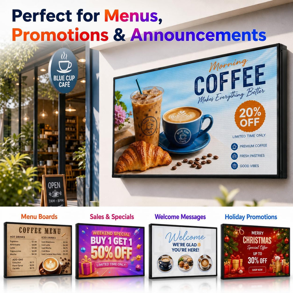 CX P5 Outdoor LED Sign 65" x 34", Full Color Programmable LED Display, IP65 Waterproof High-Brightness Digital Sign with WiFi & USB Control, Scrolling Text Image Video Message Board for Business Advertising