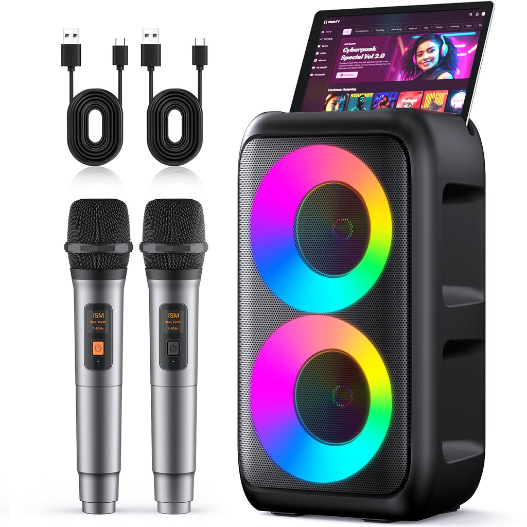 Karaoke Machine for Adults Kids, Portable Bluetooth Speaker with 3 Wireless Microphones, TWS Mode & LED Light, 10H Battery PA System, Home Party Outdoor Camping Birthday Gifts (3 Mics)