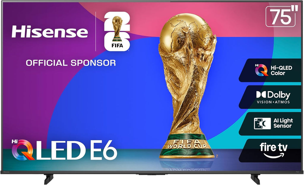 Hisense 75" E6 Cinema Series Hi-QLED 4K UHD Smart Fire TV (75E6QF) - AI Light Sensor, Dolby Vision Â· Atmos, Voice Remote with Alexa, Motion Rate 120, HDR 10+ Adaptive, Game Mode Plus