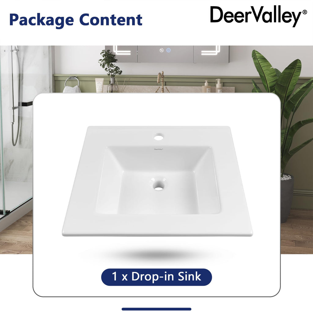 DeerValley Modern Drop In Bathroom Sink White 20"x17" Oval Vanity Art Basin