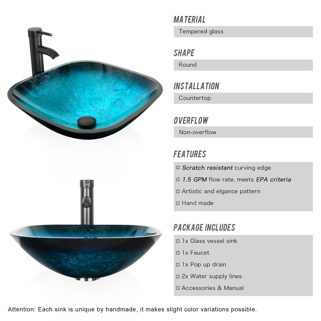 eclife 21.5" Bathroom Vessel Sink Modern Artistic Single Brown Boat Tempered Glass Basin Countertop Bowl Sink for Lavatory Vanity Cabinet, W/Water Save Faucet Pop Up Drain (A29BR)