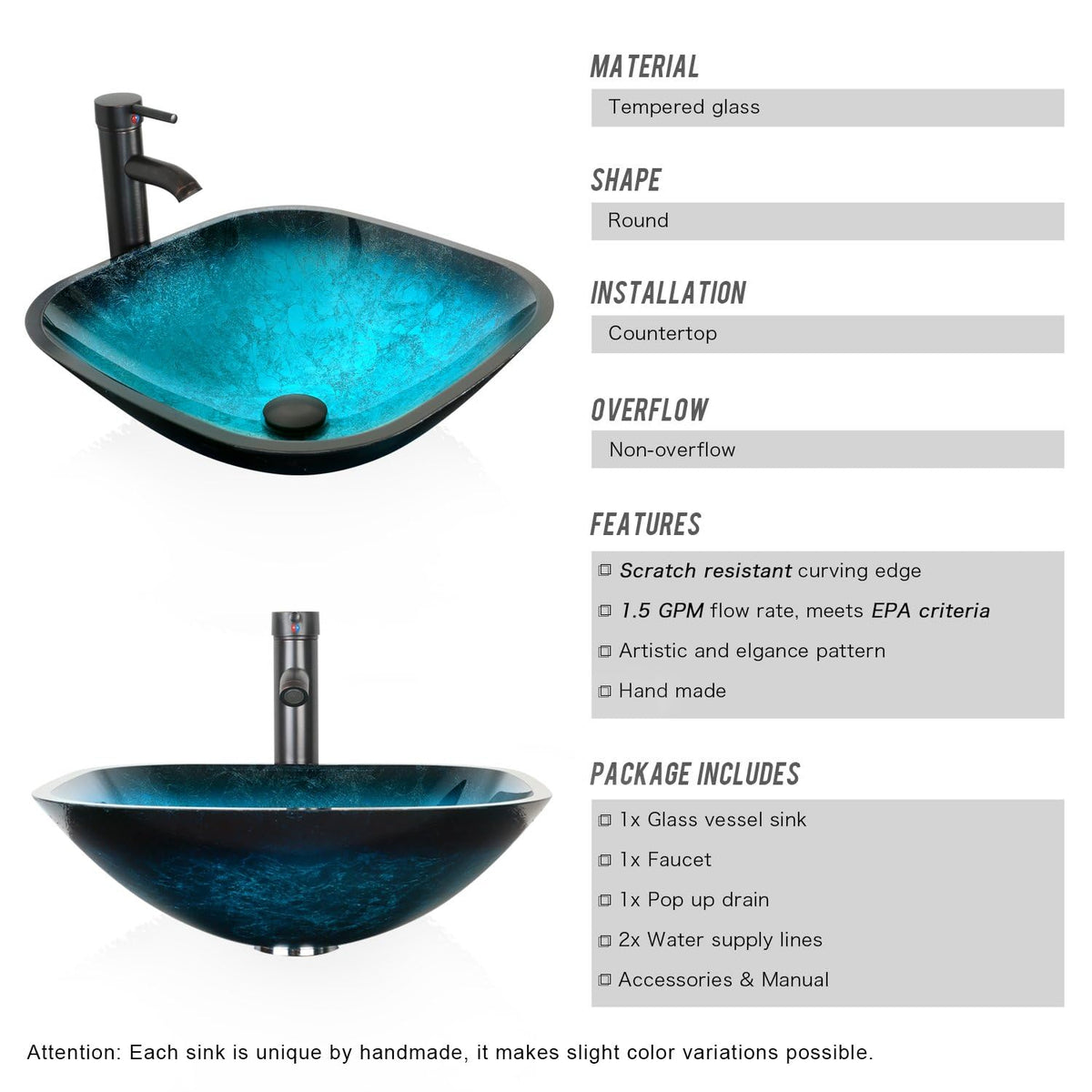 eclife 21.5" Bathroom Vessel Sink Modern Artistic Single Brown Boat Tempered Glass Basin Countertop Bowl Sink for Lavatory Vanity Cabinet, W/Water Save Faucet Pop Up Drain (A29BR)