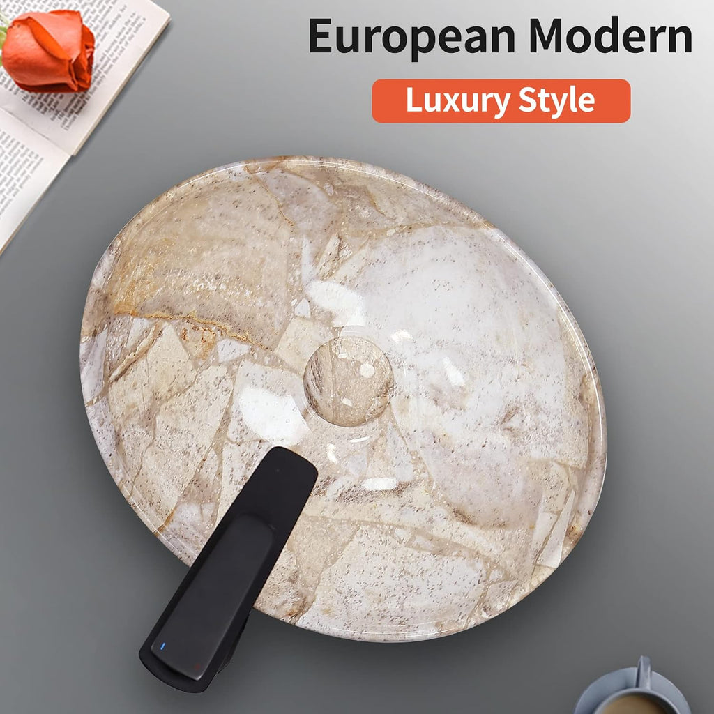 Davivy 16'' X 13'' Nordic Marbling Oval Vessel Sink with Pop Up Drain,Ceramic Vessel Sink,Bathroom Sinks Above Counter,Bathroom Vessel Sinks,Counter top Sink,Oval Sink Bowls for Bathroom