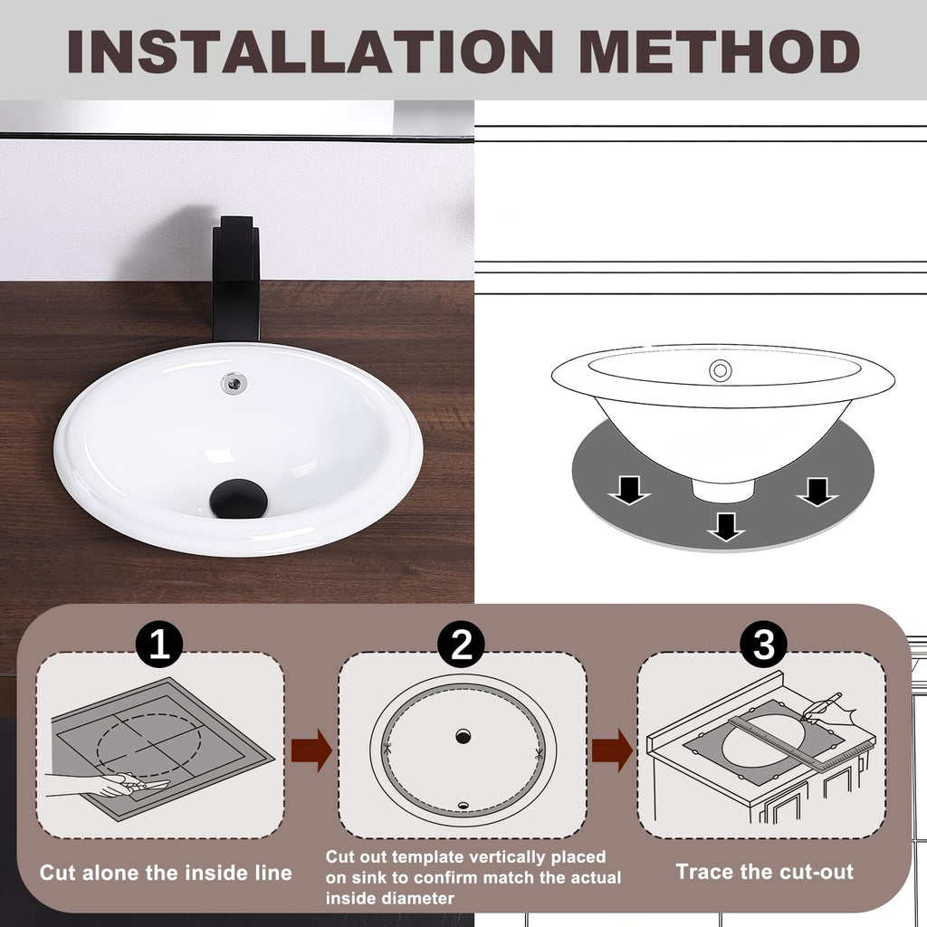 Small Bathroom Vessel Sink 16.7'' x 12.6'' Semi Recessed Bathroom Sink Rectangular Drop-in Vanity Sink with Overflow White Ceramic Modern Art Basin