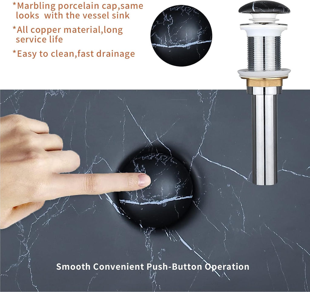 Davivy 23.6''x13.3'' Large Nordic Marbling Matte Black Rectangle Vessel Sink with Pop Up Drain,Bathroom Vessel Sinks,Bathroom Sinks Above Counter,Black Ceramic Vessel Sink for bathrooms (Large)