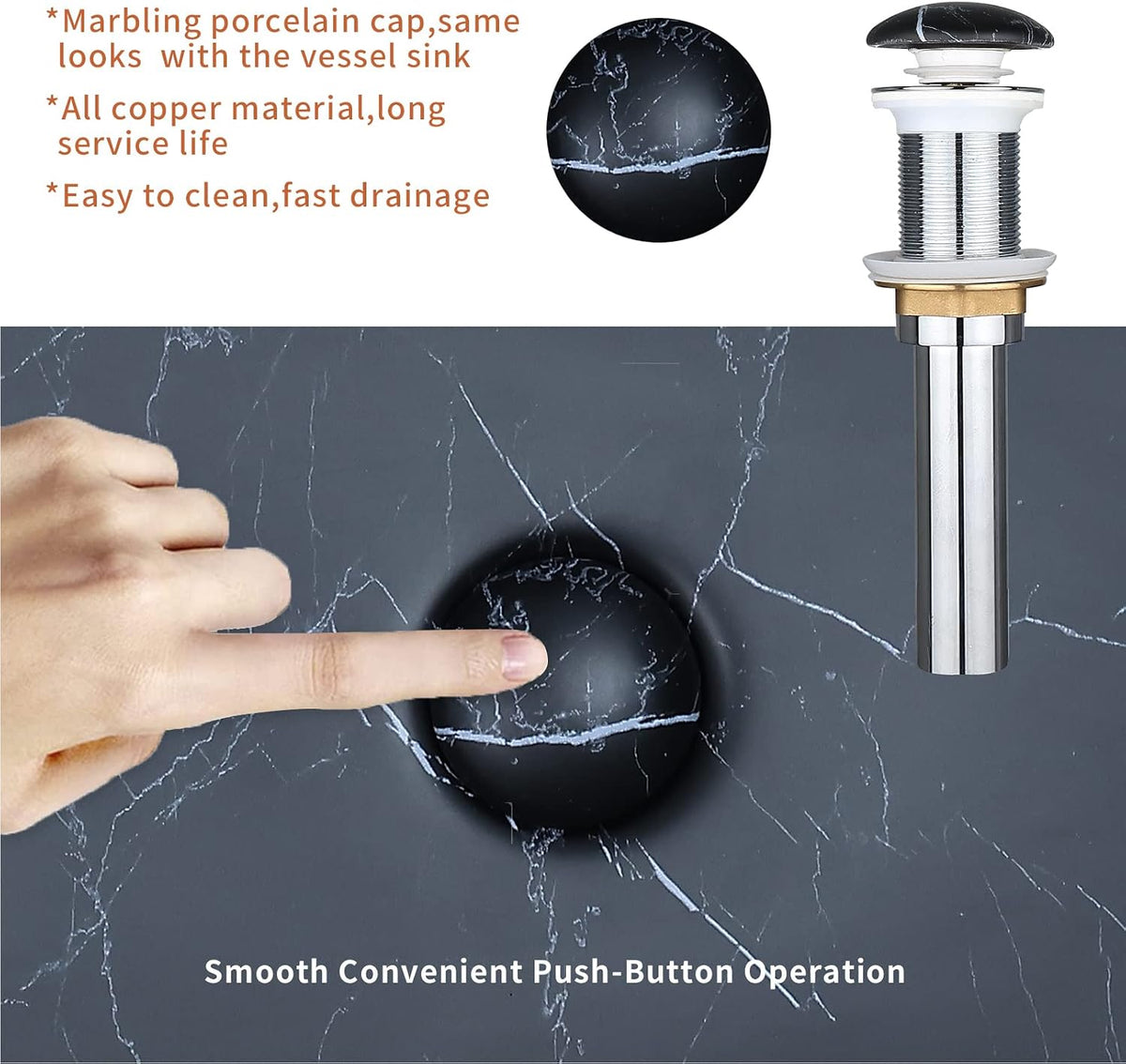 Davivy 23.6''x13.3'' Large Nordic Marbling Matte Black Rectangle Vessel Sink with Pop Up Drain,Bathroom Vessel Sinks,Bathroom Sinks Above Counter,Black Ceramic Vessel Sink for bathrooms (Large)