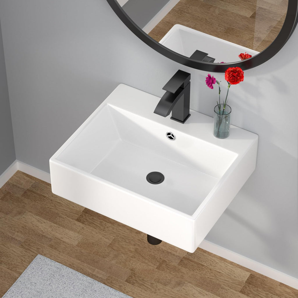 Kichae 16"x12" Vessel Sink Rectangle - Modern Above Matte Black Porcelain Ceramic Bathroom Vessel Vanity Sink Bowl Art Basin