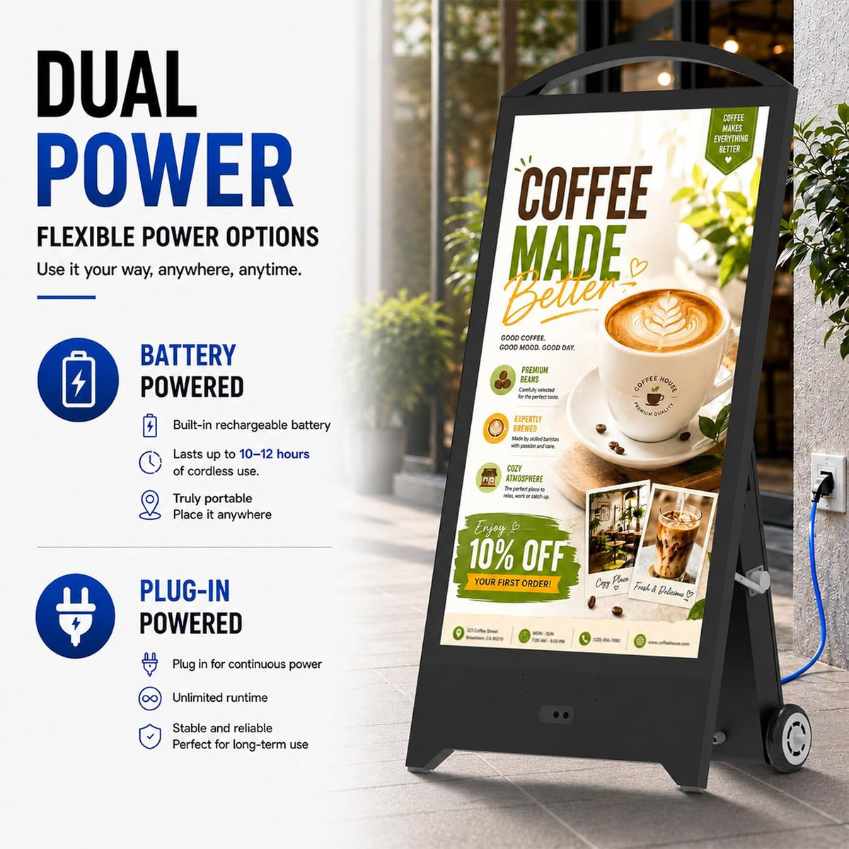 43" Outdoor Digital Signage, 2000nits Portable Digital Signage Display