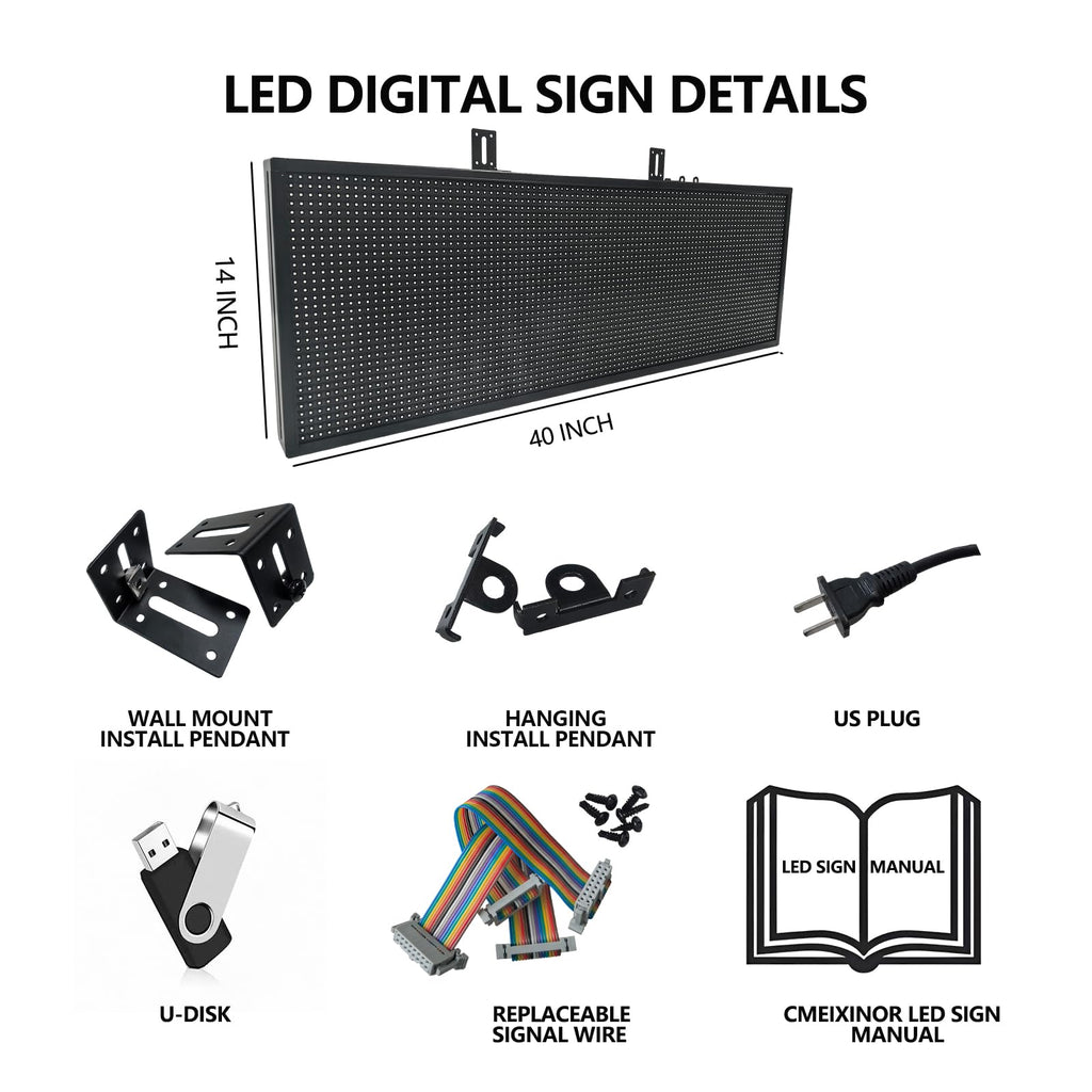 P10 LED Programmable Advertising Sign, High Brightnes Outdoor Digital Sign Waterproof, WiFi Control LED Open Signs for Business, Electronic Message Display Board 115"X14"
