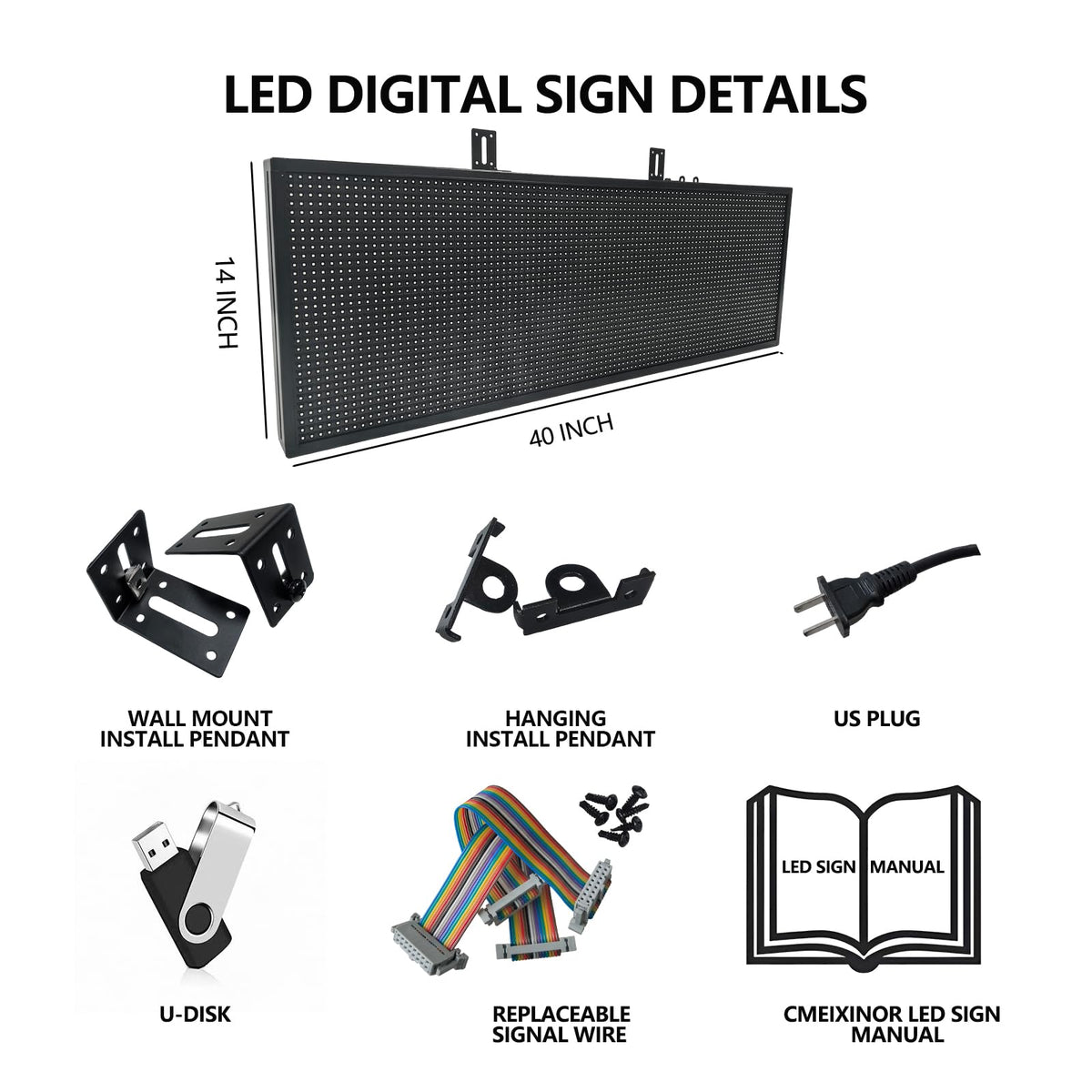 P10 LED Programmable Advertising Sign, High Brightnes Outdoor Digital Sign Waterproof, WiFi Control LED Open Signs for Business, Electronic Message Display Board 115"X14"