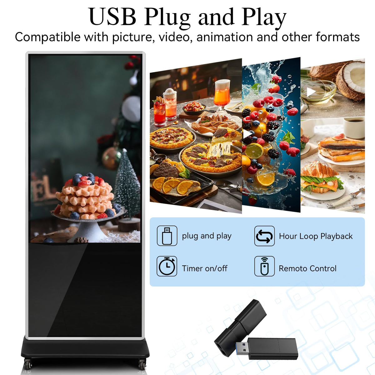 43" Touch Digital Signage Display Kiosk Floor Stand Advertising