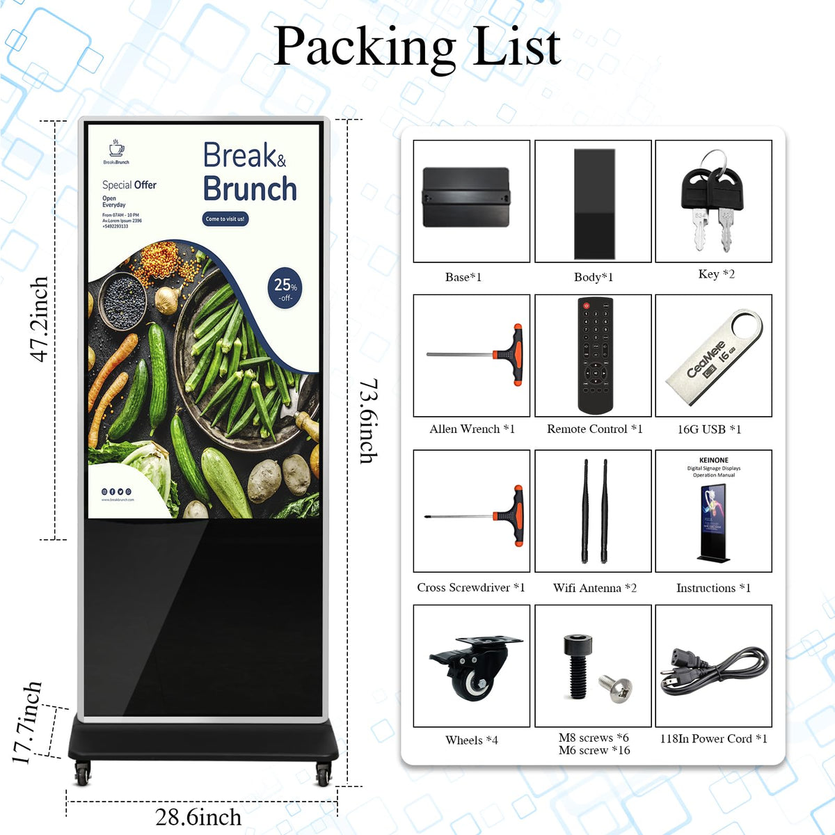 43" Touch Digital Signage Display Kiosk Floor Stand Advertising