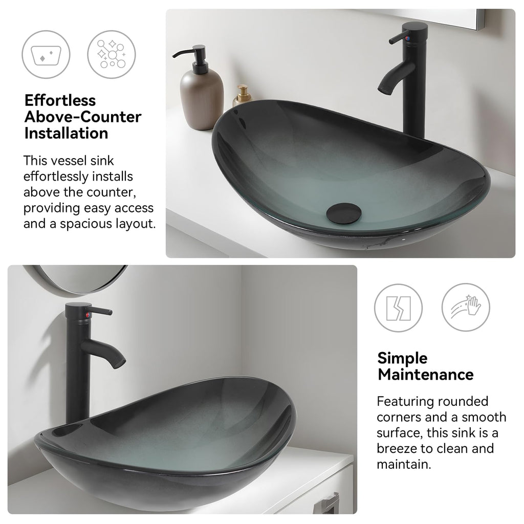 YOURLITE Bathroom Artistic Vessel Sink, Tempered Glass Countertop Bowl Sink