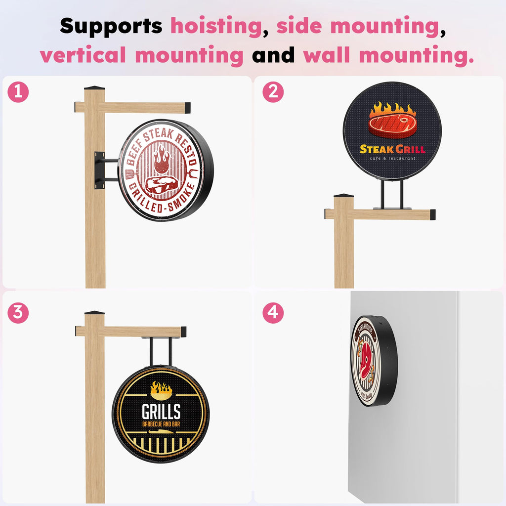 Outdoor LED Digital Round Signage - Wall Mounted P2.5 Digital Store Sign with IP65 Waterproof & 3000 cd/mÂ² High Brightness, Circular Display for Retail Store & Commercial Advertising (Double Sided)
