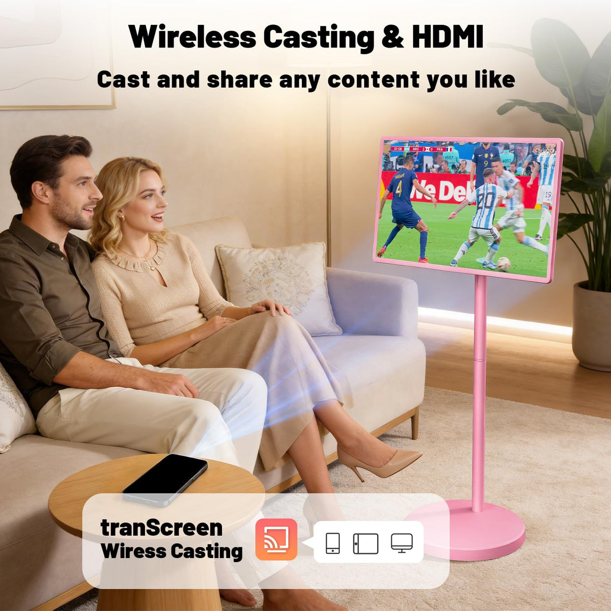 VLH 32 Inch Smart Portable TV Tablet with Rolling Stand, 1080P Touch Screen Rolling TV, Built-in 38400mAh Battery, Android 15, 8+128GB Wireless TV on Wheels with Remote, 360Â° Rotation, 5MP Camera