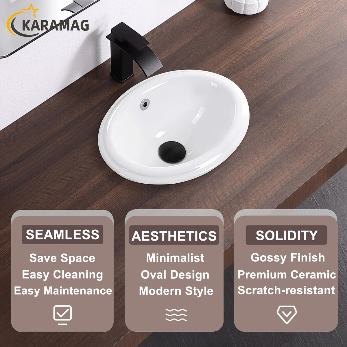 Small Bathroom Vessel Sink 16.7'' x 12.6'' Semi Recessed Bathroom Sink Rectangular Drop-in Vanity Sink with Overflow White Ceramic Modern Art Basin