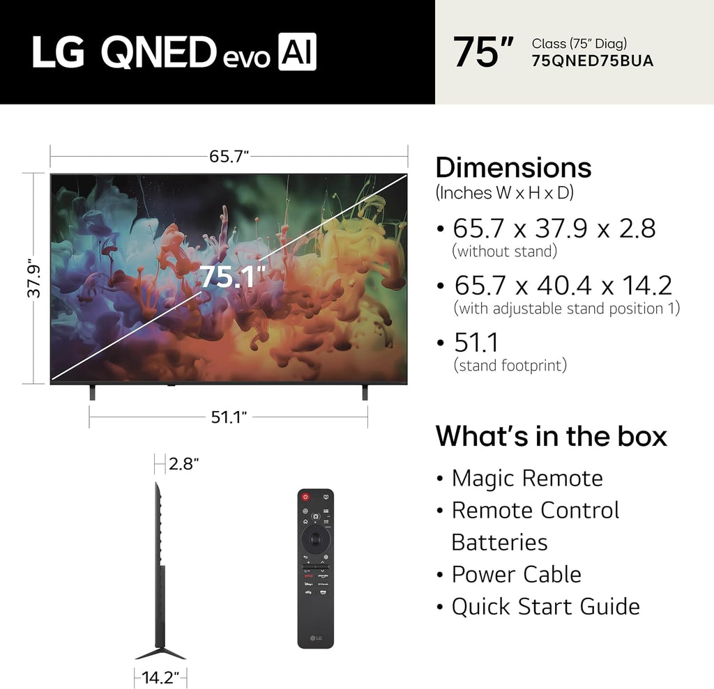 LG 75-Inch QNED AI QNED75B Series Mini LED 4K Smart TV, 2026 Model
