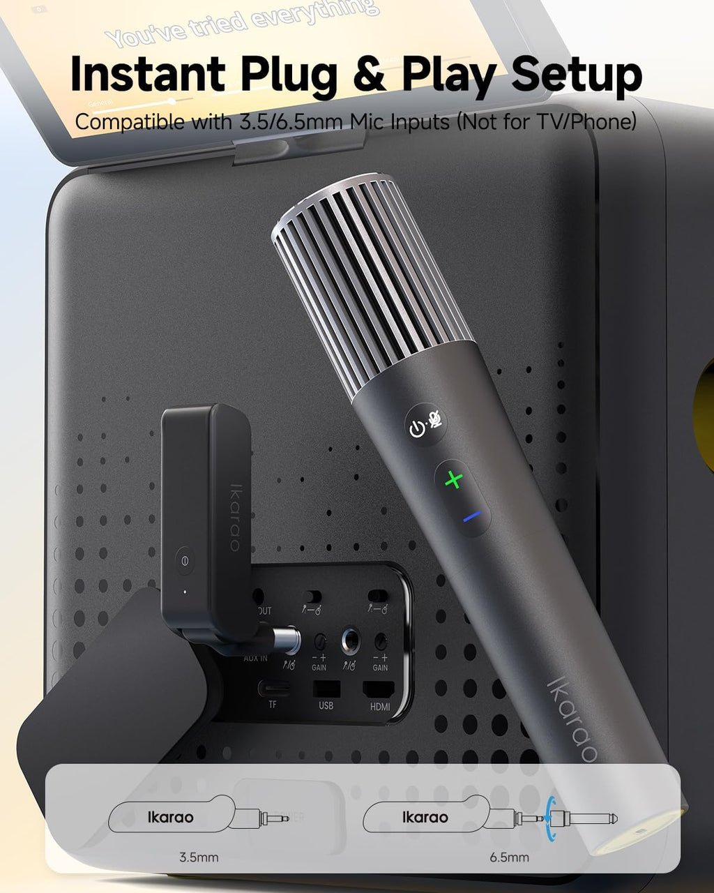 Ikarao Wireless Karaoke Microphone, UV Self-Cleaning Case, 2 Mics for JBL