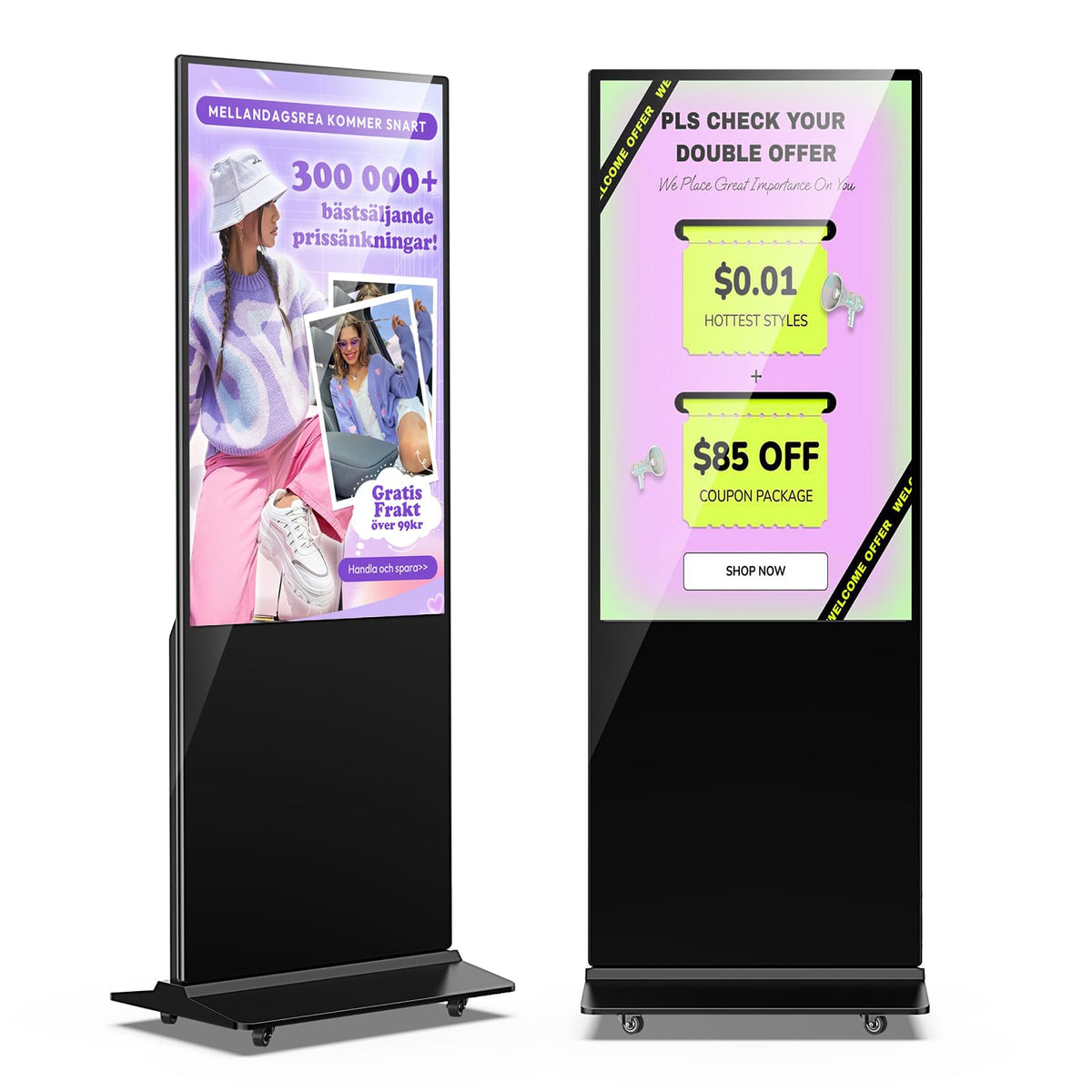JIYANG 49 Inch Touchscreen Digital Signage Display Kiosk, Indoor Floor Standing LCD Advertising Display with Android Media Player, HDMI/USB/WiFi Input Auto Split Screenï¼Blackï¼