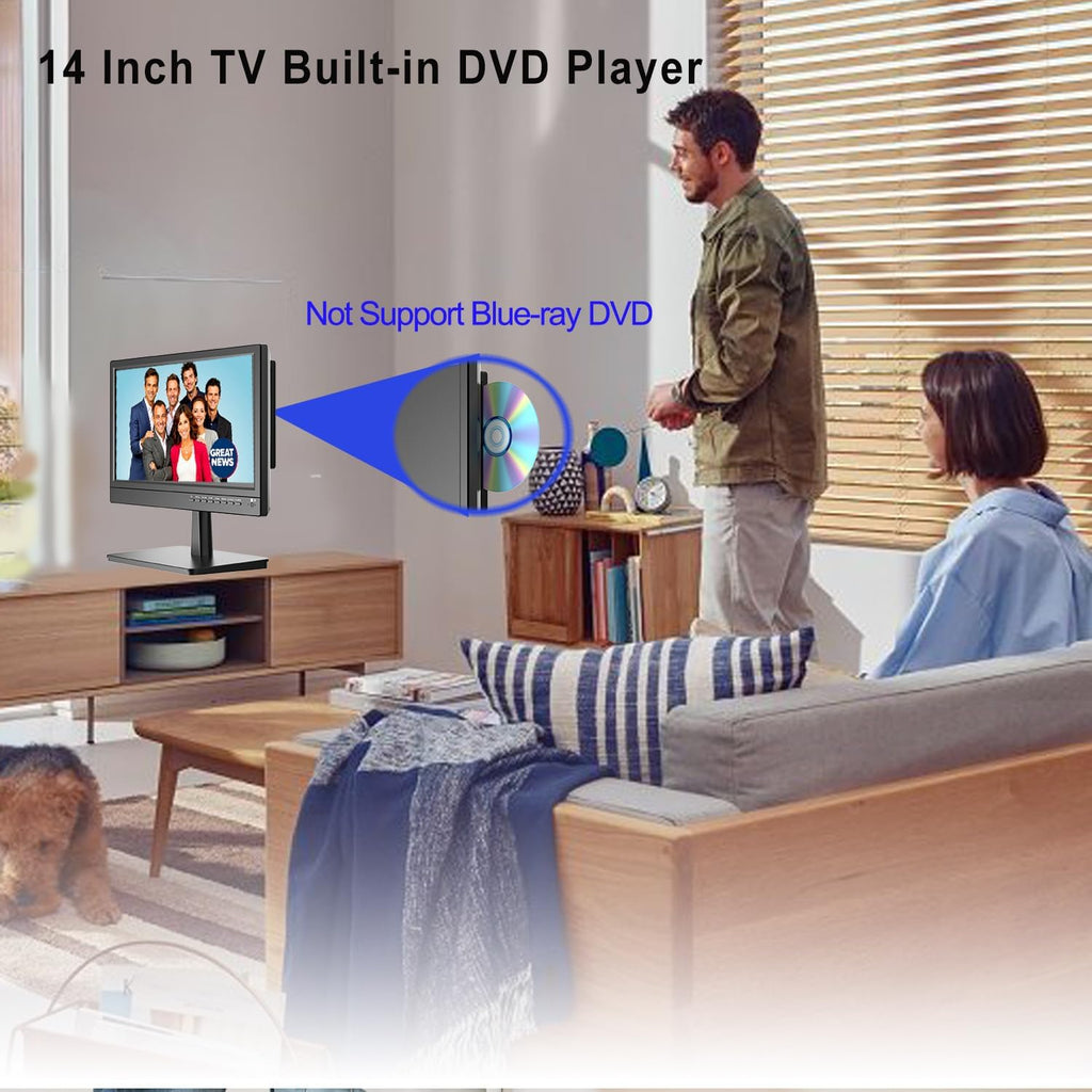 Feihe 14 Inch TV Built-in DVD Player, HD Flat Screen Small TV DVD Player Combo with ATSC Tuner/HDMI/USB/AV/VGA Input, Suitable for Kitchen Bedroom RV Camper