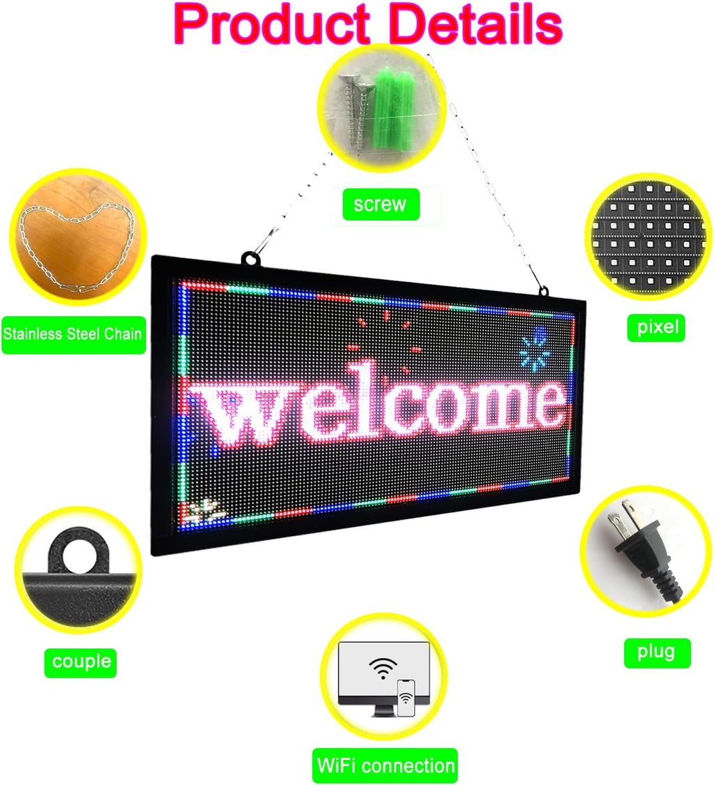 P3 Indoor Programmable LED Sign 16"x8.7", Full Color Message Display Board