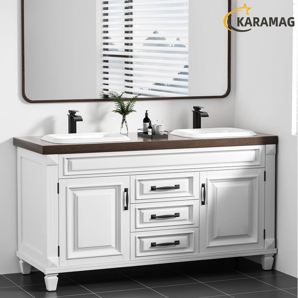 Small Bathroom Vessel Sink 16.7'' x 12.6'' Semi Recessed Bathroom Sink Rectangular Drop-in Vanity Sink with Overflow White Ceramic Modern Art Basin