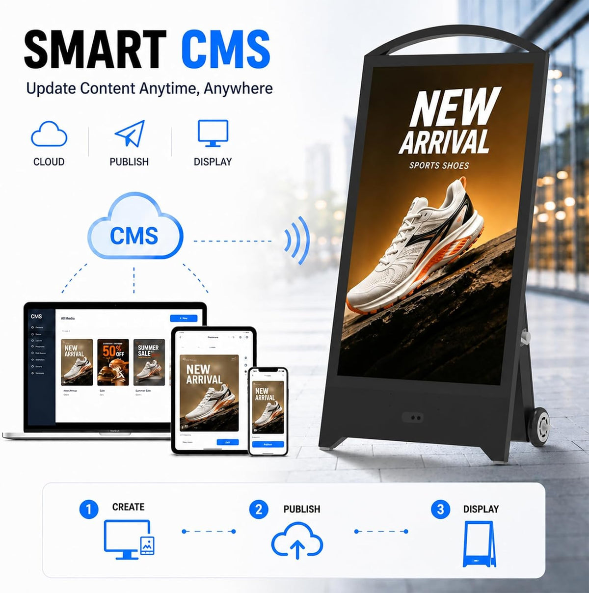 43" Outdoor Digital Signage, 2000nits Portable Digital Signage Display
