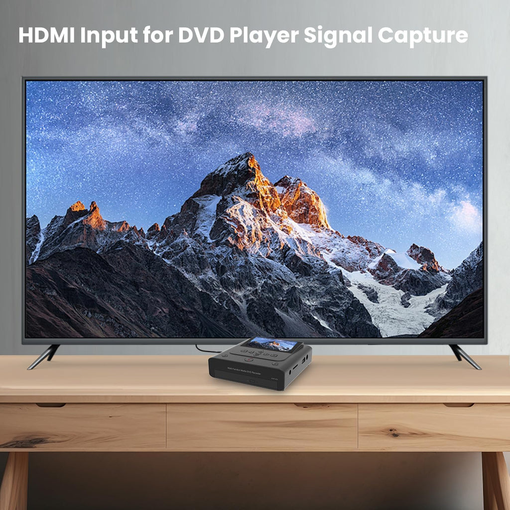 VHS to DVD Recorder, VCR to DVD Recorder-Convert Photos and Videos Between VHS,VCR,Memory Cardï¼DVD and USB. Phone can use a Free app to Burn Videos and Photos, Also has TV Recording Functionï¼Blackï¼