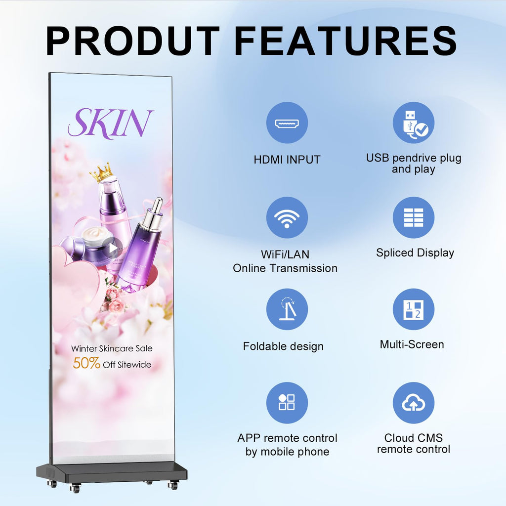 43 Inch Outdoor Digital Signage A-Frame Displays, Rechargeable Digital LCD Kiosks, Moveable Commercial Totem, IP65 Waterproof, Auto Adjustment 2000nits High Brightness Screen, High Capacity Battery for Restaurant/Bar/Food Truck/Store