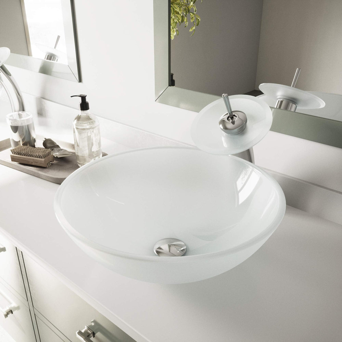 Vigo Vessel Sink Copper - 17â Artistic Round Bowl Sink for Bathrooms, Tempered Glass Above Counter Bathroom Sink with NonStickShield, QuickDrain & TempGuard, Modern Luxury Design