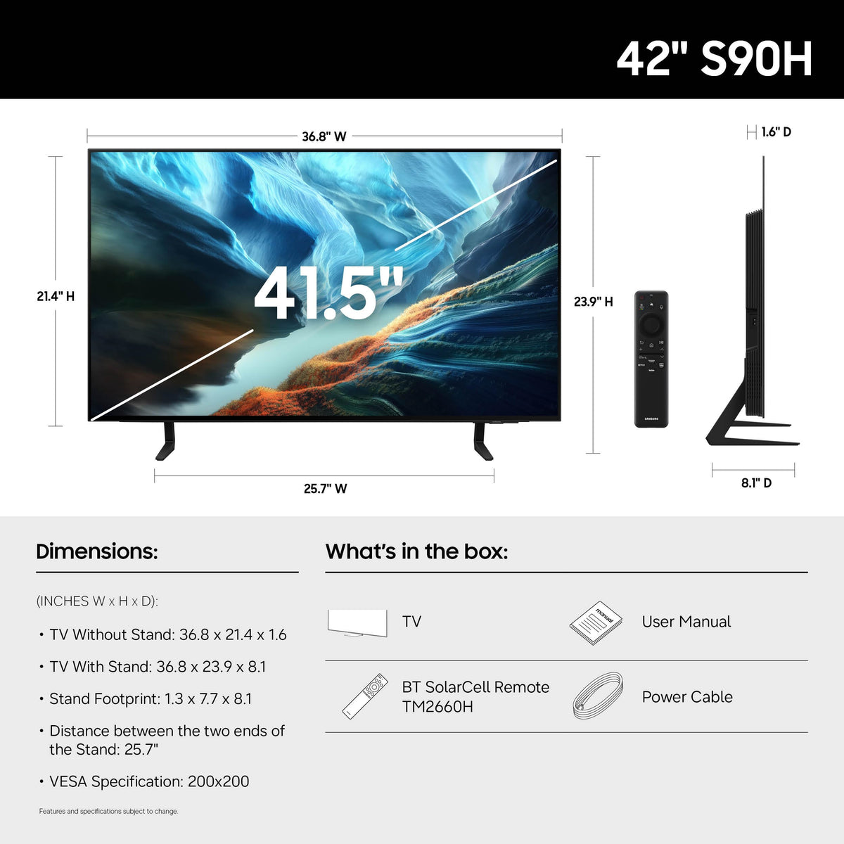 Samsung 55-Inch Class S90H Series, OLED, 4K, Smart TV, 2026 Model