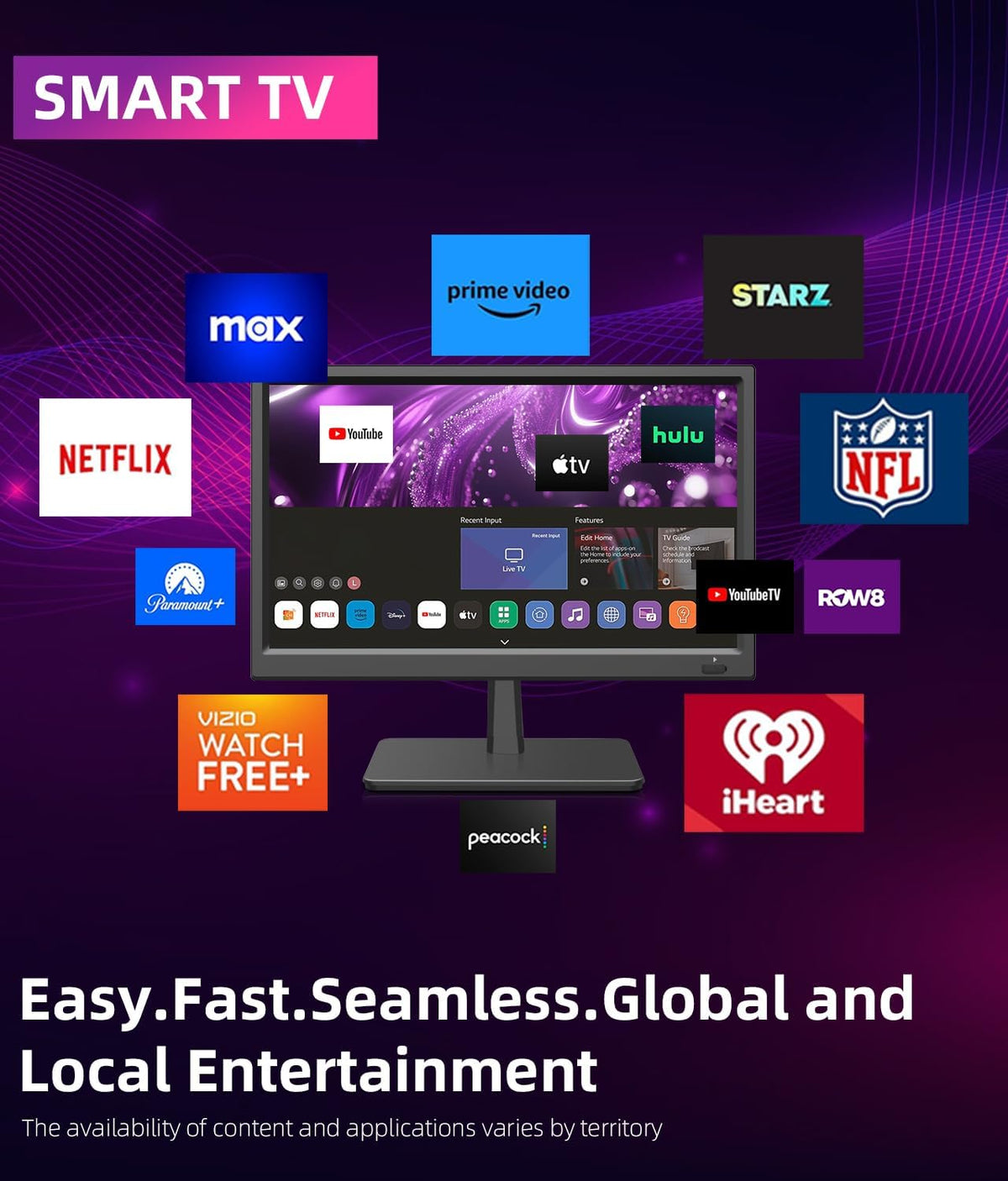 Feihe 15.6 Inch Small Smart TV HD 1080P LED, Flat Screen Smart Television with ATSC Tuner/HDMI/USB/AV for Kitchen, RV, Camper, Home & Bedroom or On-The-Go Entertainment