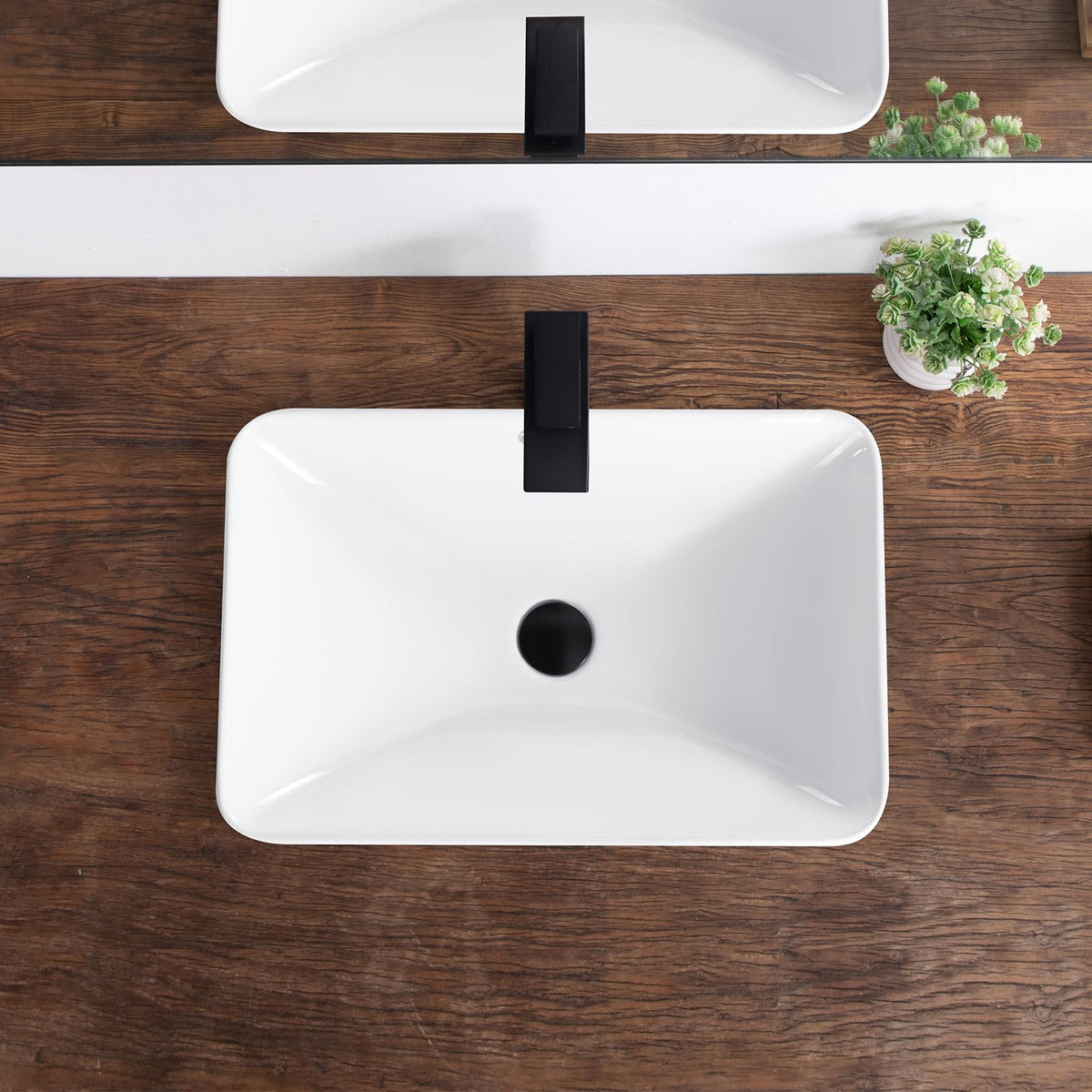 Bathroom Vessel Sink 16.7" X 12.6" Semi Recessed Bathroom Sink Rectangular Drop In Bathroom Sinks with Overflow White Ceramic Vessel Sinks for Bathroom Modern Above Counter Basin Vanity Sink