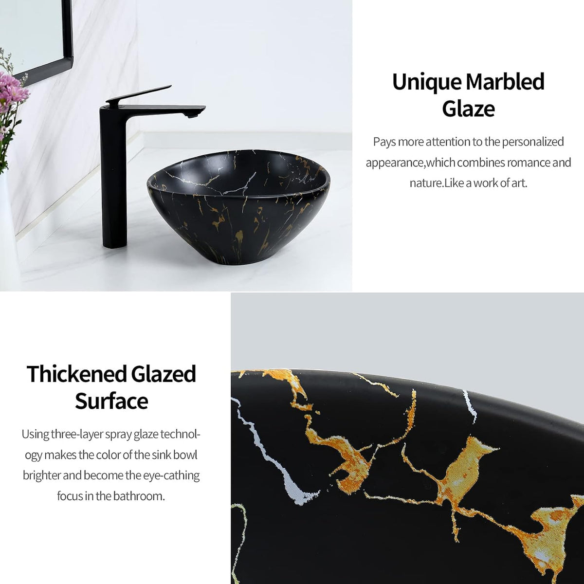 Davivy 16'' X 13.2'' Matte Black Oval Vessel Sink with Pop Up Drain,Bathroom Vessel Sinks,Bathroom Sinks Above Counter,Ceramic Vessel Sink,Counter top Sink,Black Sink Bowls for Bathroom
