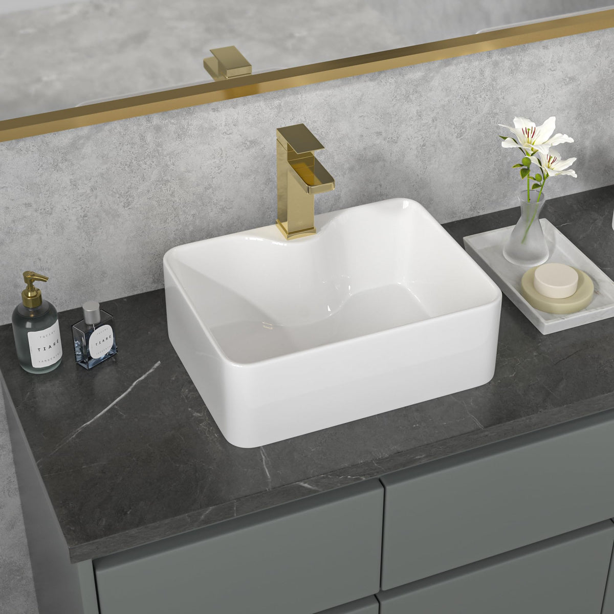 Sarlai Black Vessel Sink Rectangular - 24"x14" Modern Bathroom Vessel Sink Rectangle Above Counter Black Ceramic Porcelain Lavatory Vanity Sink Art Basin