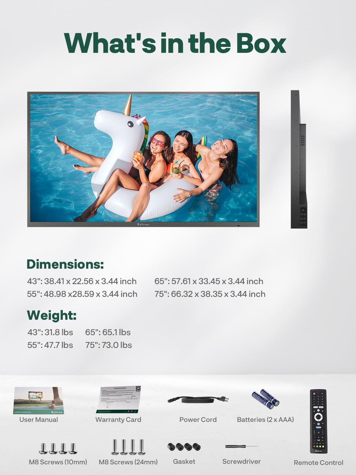 SYLVOX 75" QLED Outdoor TV, Smart Google TV, Anti-Glare 4K UHD, Dolby Atmos