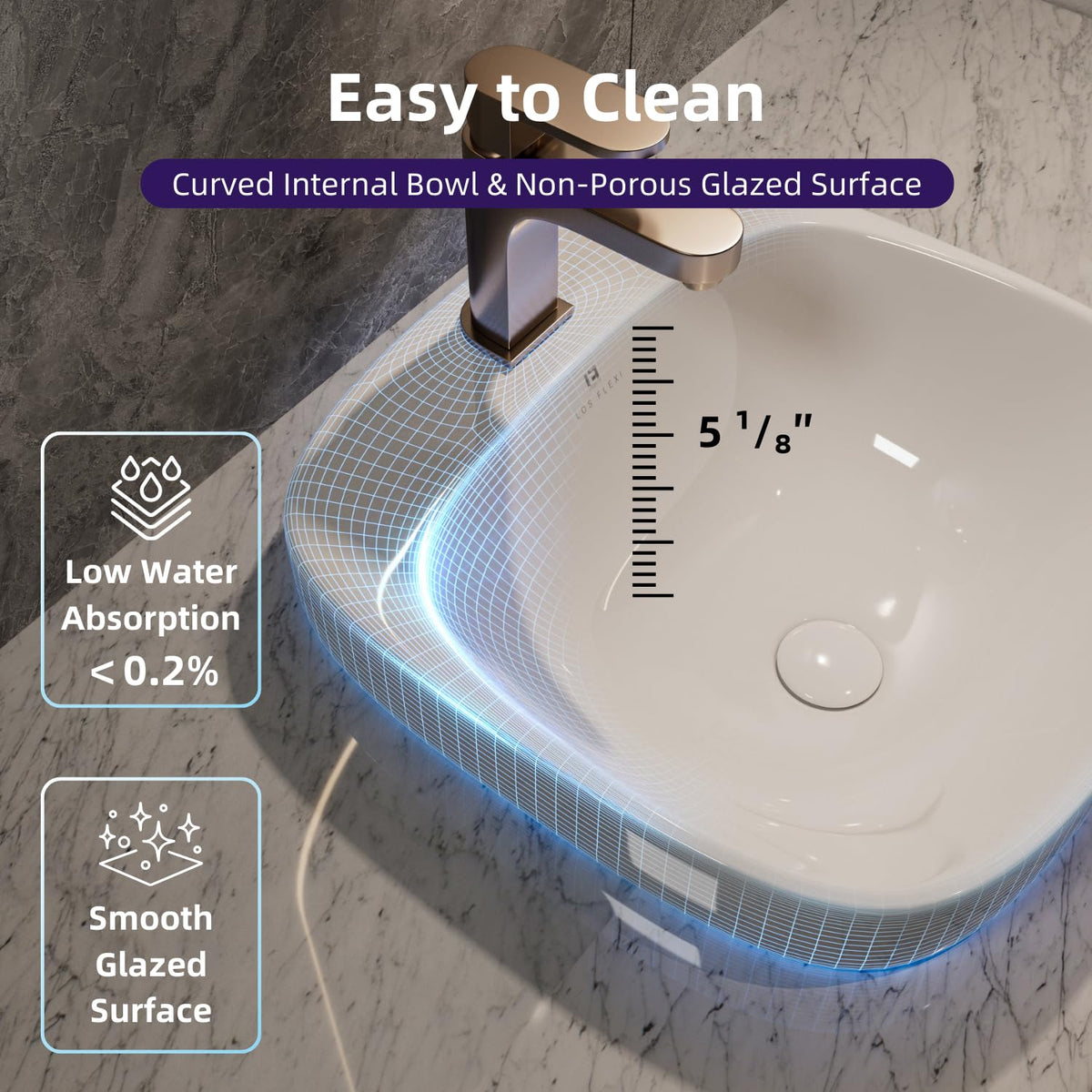 20â³W x 17â³D Drop In Bathroom Sink with Free Pop-Up Drain, White Ceramic Rectangular Semi Recessed Bathroom Sink with Single Faucet Hole, Modern Vessel Sink, Durable Above Counter Basin