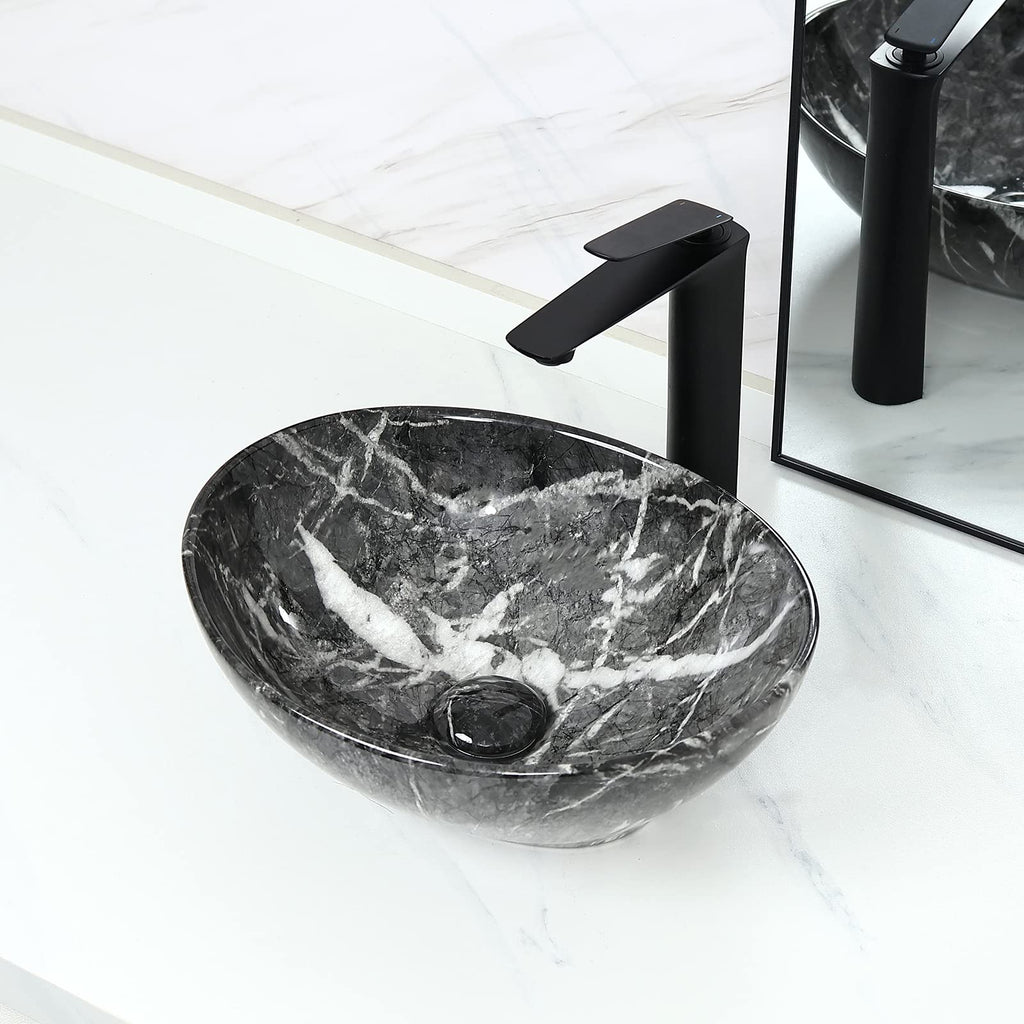 Davivy 15.7'' X 13.4'' Matte Black Oval Vessel Sink with Pop Up Drain,Bathroom Vessel Sinks,Ceramic Vessel Sink,Bathroom Sinks Above Counter,Matte Black Vessel Sinks for Bathrooms