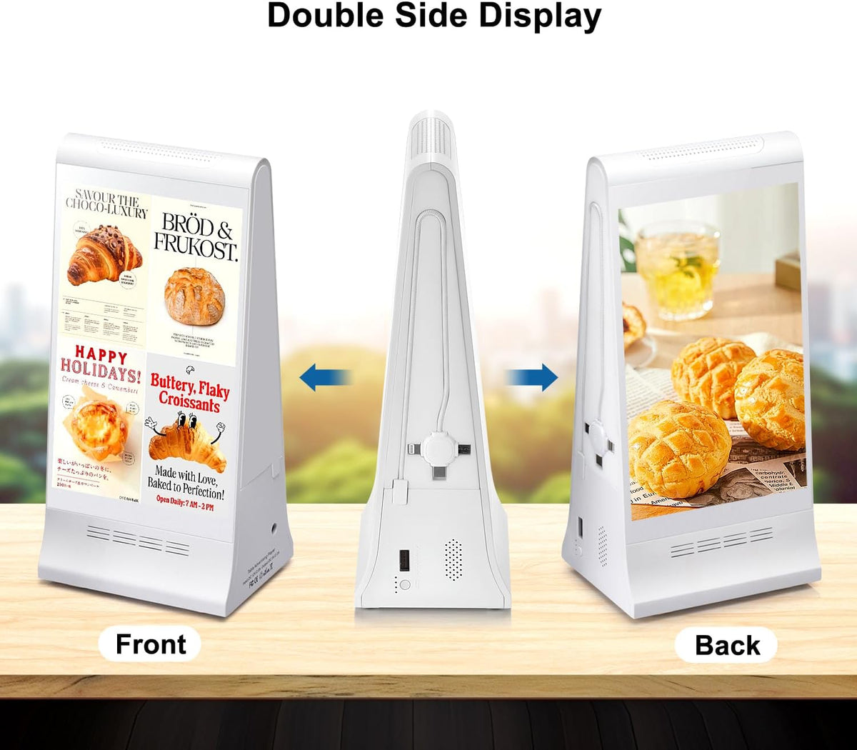 WeADS Double-Sided Digital Signage Display, Rechargeable 23,200mAh Battery with Phone Charging Function, Portable Digital Menu Board, Chalk Board Sign & Sign Holder for Business & Commercial Use(White)