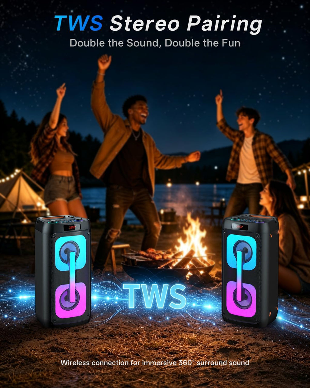 Karaoke Machine Portable Outdoor Speaker with 2 Wireless Microphones