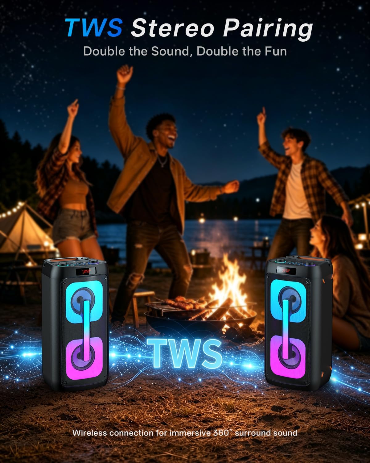 Karaoke Machine Portable Outdoor Speaker with 2 Wireless Microphones