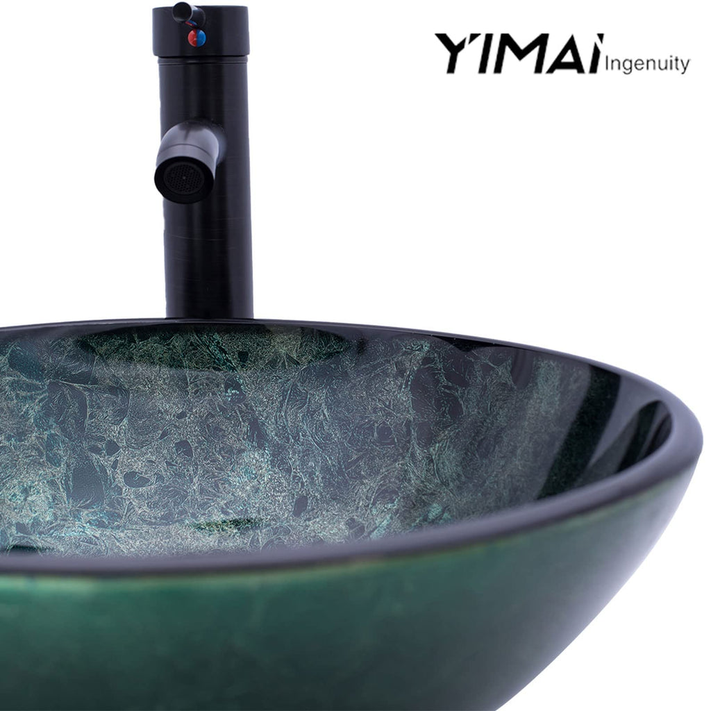 Design Vessel Sink Concrete Bathroom Sink above Counter Small Vessel Sink Bathroom Sink Bowl Countertop Modern Sinks with Faucet and Drain Combo 15.7" Round Gray