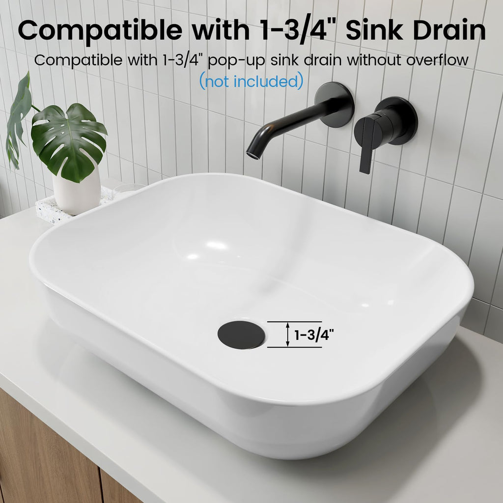 Matte Black Bathroom Vessel Sink Rectangular, 19.7â x 15.4â x 5.5â, Modern Countertop Bathroom Sink with Drainage Design, Above Counter Ceramic Basin for Powder Room - MJ-695