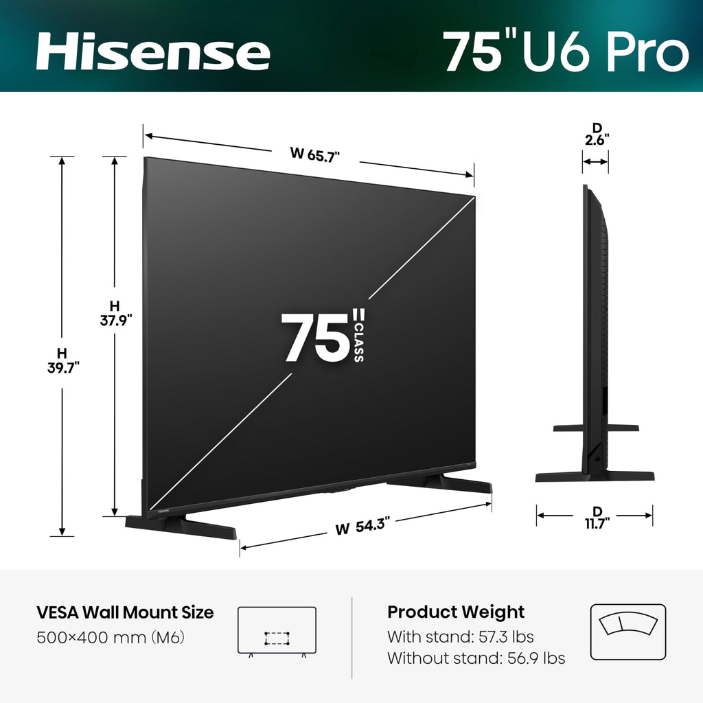 Hisense 65" U6 Pro Series MiniâLED ULED 4K UHD HDR Gaming AI Smart Fire TV (65U6SF Pro, 2026 New) â Hi-QLED, Native 144Hz, Motion Rate 480, Dolby Vision IQ Â· Atmos, HDR10+, Glare-Free, Alexa+