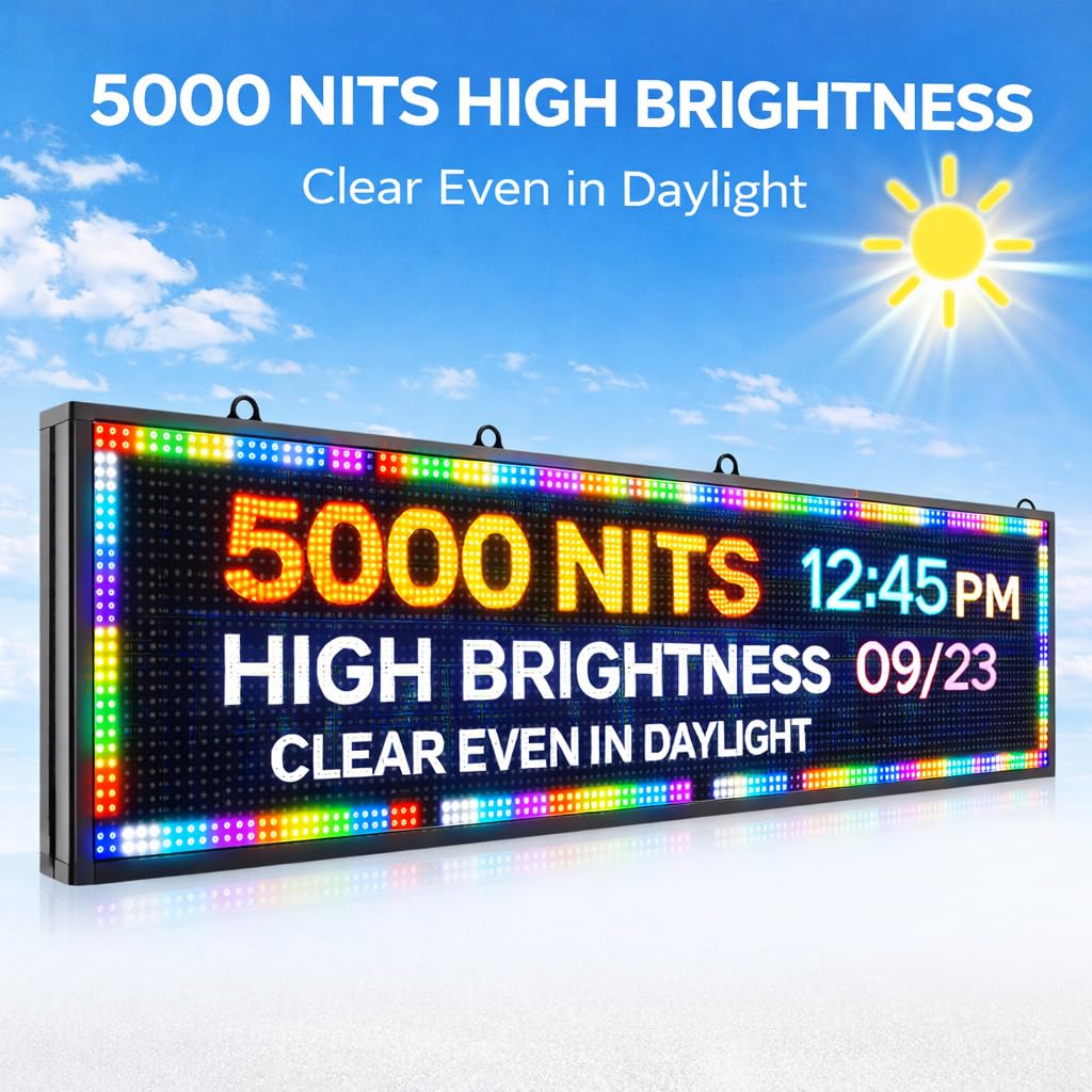 Outdoor P10 LED Message Sign 39"x14" Waterproof High Brightness WiFi Programmable Scrolling Text Display Board for Business, Storefront, Restaurant, Church, Events
