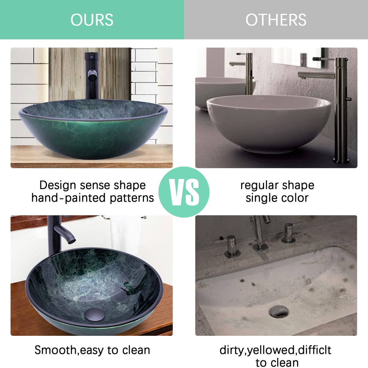 Design Vessel Sink Concrete Bathroom Sink above Counter Small Vessel Sink Bathroom Sink Bowl Countertop Modern Sinks with Faucet and Drain Combo 15.7" Round Gray